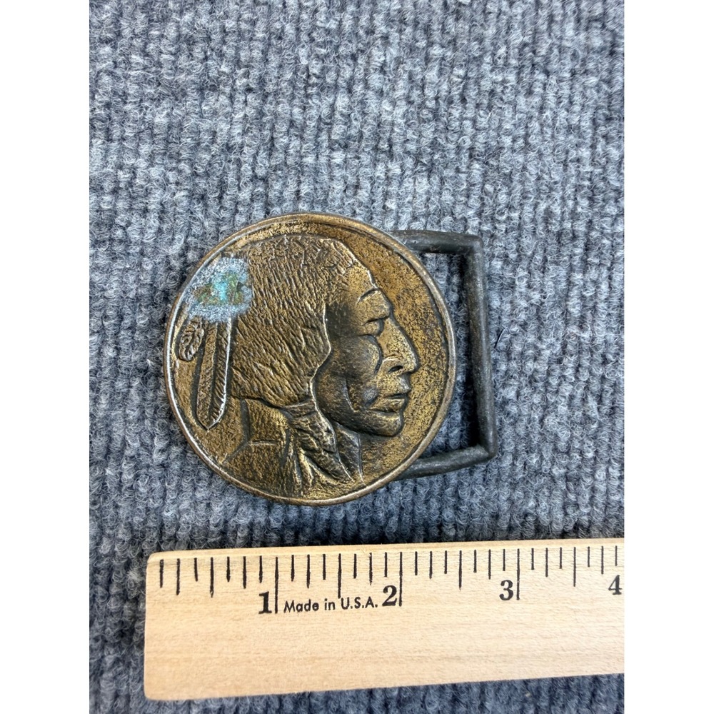 Vintage Indian Head Chief Belt Buckle Brass Round Western Biker Workwear W-1022